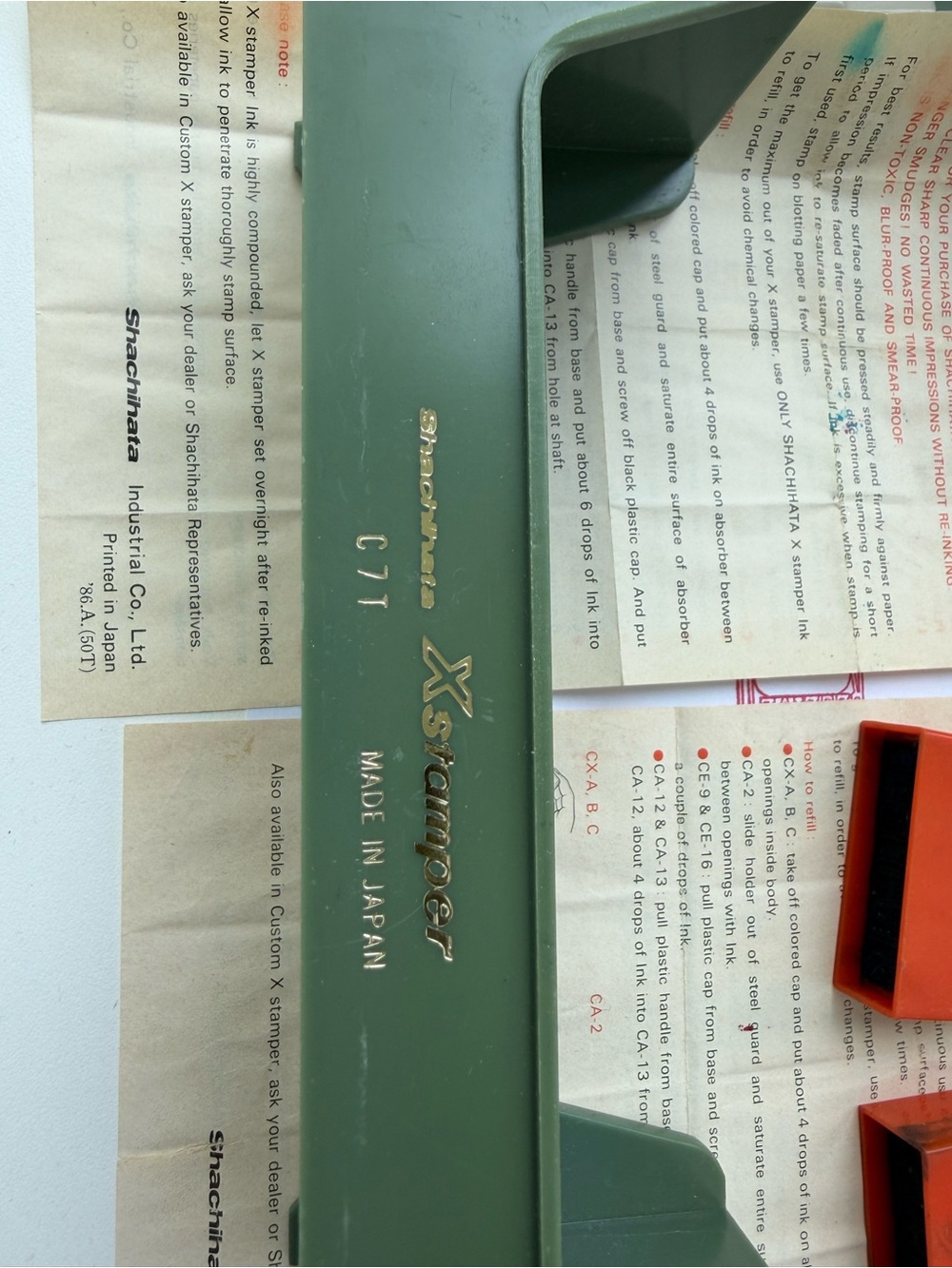 VTG Shachihata Xstamper Set C7T Office Stamps Holder Japan Red Blue 8 Lot Canex - Picture 7 of 7
